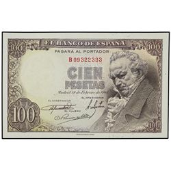 100 Pesetas. - 19 Febrero 1946. - Goya. Serie B. (Doblez en esquina). Ed-D52a. SC-. - -