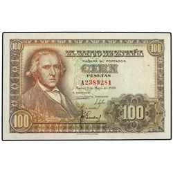100 Pesetas. - 2 Mayo 1948. - Bayeu. Serie A. (Leves arruguitas). Ed-D57a. SC-. - -