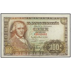 100 Pesetas. - 2 Mayo 1948. - Bayeu. Serie C. (Leve doblez en esquina). Ed-D57a. SC. - -