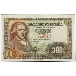 100 Pesetas. - 2 Mayo 1948. - Bayeu. Serie C. Fondo de color verde muy intenso. Ed-D57a. EBC+. - -
