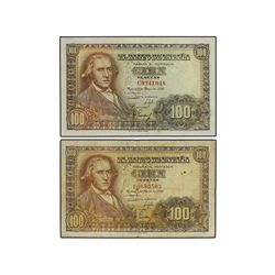 Lote 2 billetes 100 Pesetas. - 2 Mayo 1948. - Bayeu. Series C y E. (Uno de ellos con leve rotura en