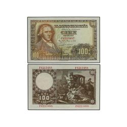 Lote 2 billetes 100 Pesetas. - 2 Mayo 1948. - Bayeu. Serie F. Pareja correlativa. Ed-D57a. SC. - -
