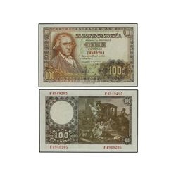 Lote 2 billetes 100 Pesetas. - 2 Mayo 1948. - Bayeu. Serie F. Pareja correlativa. (Leves arruguitas)