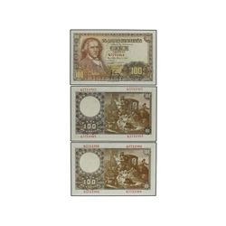 Lote 3 billetes 100 Pesetas. - 2 Mayo 1948. - Bayeu. Serie G. Trío correlativo. (Levísimas arruguita