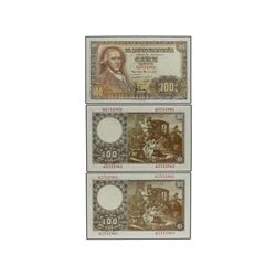 Lote 3 billetes 100 Pesetas. - 2 Mayo 1948. - Bayeu. Serie G. Trío correlativo. Ed-D57a. SC. - -