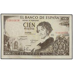 100 Pesetas. - 19 Noviembre 1965. - - Bécquer. Serie T. ERROR: Descentrado en anverso. Ed-D71a. MBC.