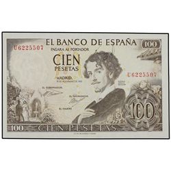 100 Pesetas. - 19 Noviembre 1965. - - Bécquer. Serie U. ERROR: Firma del cajero invertida y desplaza