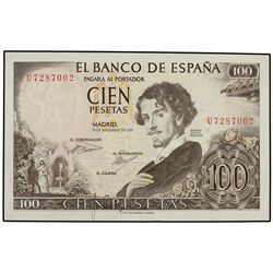 100 Pesetas. - 19 Noviembre 1965. - - Bécquer. Serie U. ERROR: Firma del cajero apenas visible y des
