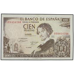 100 Pesetas. - 19 Noviembre 1965. - - Bécquer. Serie 1E. ERROR: Firma del cajero desplazada y parcia