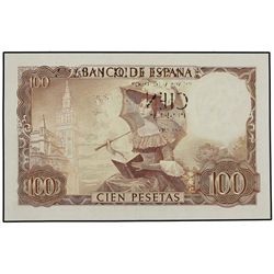 100 Pesetas. - 19 Noviembre 1965. - - Bécquer. Serie 1K. ERROR: Parte del anverso impreso en reverso