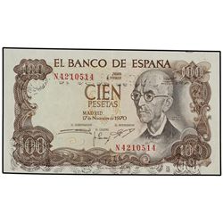 100 Pesetas. - 17 Noviembre 1970. - - Falla. Serie N. ERROR: Doble impresión en anverso. Ed-D73a. EB