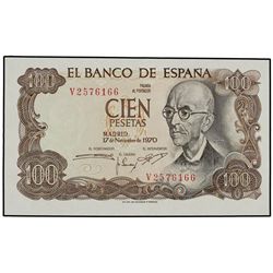 100 Pesetas. - 17 Noviembre 1970. - - Falla. Serie V. (Ligeramente descentrado). Ed-D73a. SC-. - -