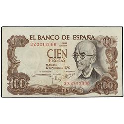 100 Pesetas. - 17 Noviembre 1970. - - Falla. Serie 2Z. ERROR: Impresión desplazada en anverso y reve