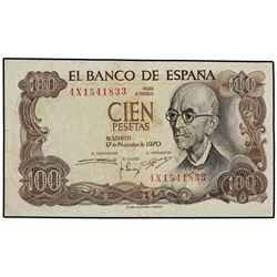 100 Pesetas. - 17 Noviembre 1970. - - Falla. Serie 4X. ERROR: Anverso impreso en reverso. Ed-D73b. B