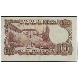 100 Pesetas. - 17 Noviembre 1970. - - Falla. Serie 5X. ERROR: Desplazado en reverso. Ed-D73b. MBC+.