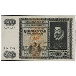 500 Pesetas. - 9 Enero 1940. - Juan de Austria. Ed-D40. EBC-. - -
