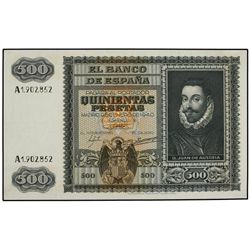 500 Pesetas. - 9 Enero 1940. - Juan de Austria. Ed-D40. MBC+. - -