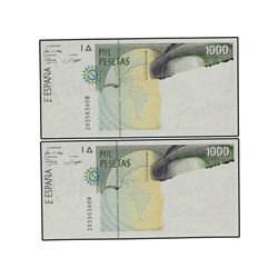 Lote 2 billetes 1.000 Pesetas. - 12 Octubre 1992. - - Hernán Cortés. Serie D. ERROR: Falta impresión