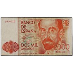 2.000 Pesetas. - 12 Octubre 1980. - - Juan Ramón Jiménez. Sin Serie. Numeración baja: 0000620. Ed-E5