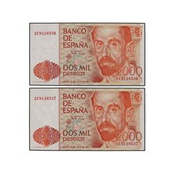Lote 2 billetes 2.000 Pesetas. - 22 Julio 1980. - Juan Ramón Jiménez. Serie 1C. Pareja correlativa.
