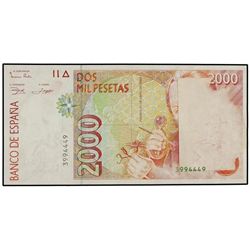 2.000 Pesetas. - 24 Abril 1992. - - Mutis. Sin Serie. ERROR: Número impreso sobre papel interpuesto.