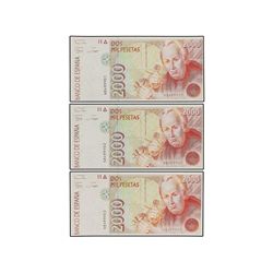 Lote 3 billetes 2.000 Pesetas. - 24 Abril 1992. - Mutis. Serie N8. Trío correlativo. Ed-E8a. SC. - -