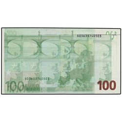 100 Euros. - 2002. - - ERROR: Doble impresión en reverso. Ed-EU5. MBC+. - -