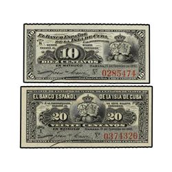 Lote 2 billetes 10 y 20 Centavos. - 15 Febrero 1897. - EL BANCO ESPAÑOL DE LA ISLA DE CUBA. - Ed-CU8