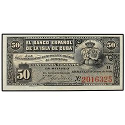 Lote 13 billetes 5, 50 Centavos (7), 1, 5 y 10 Pesos (3). - 15 Mayo 1896. - EL BANCO ESPAÑOL DE LA I