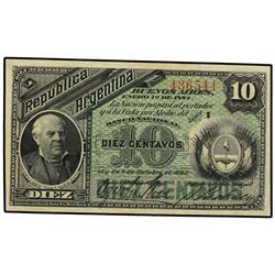 10 Centavos. - 1 Enero 1884. - ARGENTINA. - General Domingo F. Sarmiento. WPM-6. EBC-. - -