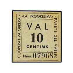 10 Cèntims. - S/F. - COOPERATIVA OBRERA  ´LA PROGRESIVA´ PARETS DEL VALLES. - ESCASO. T-2064. S/C-.
