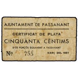 50 Cèntims. - Març 1937. - Aj. de PASSANANT. - ESCASO. AT-1784; T-2068. MBC. - -