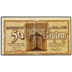 50 Cèntims. - 25 Maig 1937. - Aj. de PAU DE SERT. - Cartulina. AT-1792; T-2076. MBC. - -