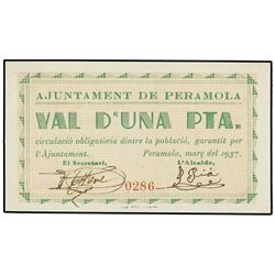 1 Pesseta. - Març 1937. - Aj. de PERAMOLA. - RARO. AT-1810; T-2094. SC. - -