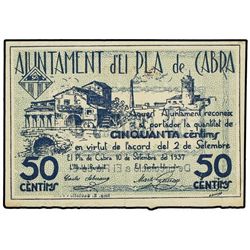 50 Cèntims. - 10 Setembre 1937. - Aj. de PLA DE CABRA. - ESCASO. AT-1848 ;T-2138. S/C-. - -