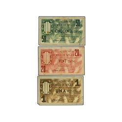 Lote 3 billetes 20, 50 Cèntims y 1 Pesseta. - 6 Juliol 1937. - Aj. de POBLA DE SEGUR. - AT-1921/23;