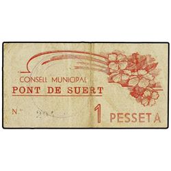 1 Pesseta. - C.M. de PONT DE SUERT. - ESCASO. AT-1949; T-2247. MBC. - -