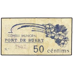 50 Cèntims. - C.M. de PONT DE SUERT. - ESCASO. AT-1950; T-2248. MBC. - -