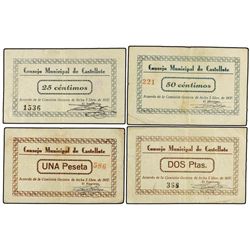 Lote 4 billetes 25, 50, 1 y 2 Pesetas. - 5 Septiembre 1937. - C.M. de CASTELLOTE (Teruel). - M-496.