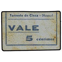 5 Céntimos. - A.C. TORRENTE DE CINCA (Huesca). - Cartón. KG-741a. MBC.  - -