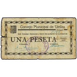 1 Peseta. - 1937. - C.M. de UTRILLAS (Teruel). - (Roturas). Mont-1501B. MBC-. - -