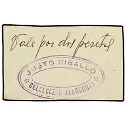 Vale por 2 Pesetas. - S/F. - COMITÉ DEFENSA DE LA REPÚBLICA. BELALCÁZAR (Córdoba). - Anverso sello J