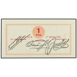 1 Peseta. - 1º Mayo 1937. - U.G.T. COL.SIND. TRABAJADOR GUADIX  (Granada). - Mont-741C. S/C. - -