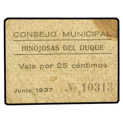 25 Céntimos. - Junio 1937. - C.M. de HINOJOSA DEL DUQUE (Córdoba). - (Manchas). M-761a. MBC. - -
