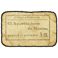 5 Céntimos. - Ay. de MARTOS (Jaén). - Cartón. (Muy usado). Mont-889A. BC. - -
