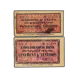 Lote 2 billetes 25 y 50 Céntimos. - 1 Marzo 1937. - Ay. de UBEDA (Jaén). - Mont-1487B/C. MBC+. - -