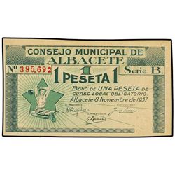 1 Peseta. - 8 Noviembre 1937. - C.M. de ALBACETE. - (Leve rotura en margen). Mont-39c. S/C-. - -