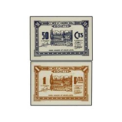 Lote 2 billetes 50 Céntimos y 1 Peseta. - C.M. de BONETE (Albacete). - KG-190. S/C. - -