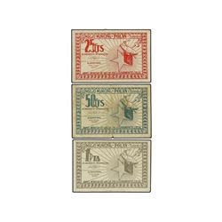 Lote 3 billetes 25, 50 Céntimos y 1 Peseta. - C.M. de POLÁN (Toledo). - (Algo sucios). Mont-1147A/C.