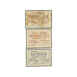 Lote 3 billetes 25 y 50 Céntimos y 1 Peseta. - 1 Septiembre 1937. - C.M. de PUERTOLLANO (Ciudad Real